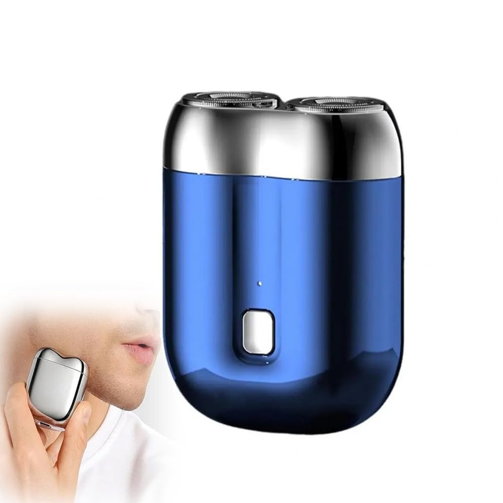 Mini Double Head Electric Shave, Upgrade Pocket Shaver USB Mini Shavers for Men, Mini Portable Electric Shaver, 2 Head Travel Shaver, Wet Dry Rechargeable Razor for Travel & Home (Blue)