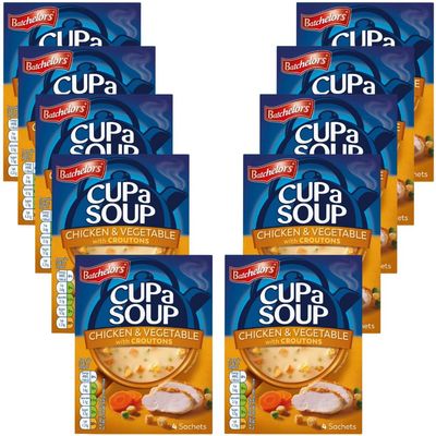 Instant Soup Bundle with Batchelors Cup A Soup Chicken & Vegetable with Croutons 110g - 10 Pack | Low In Fat and Sugar, No Artificial Food Colours.