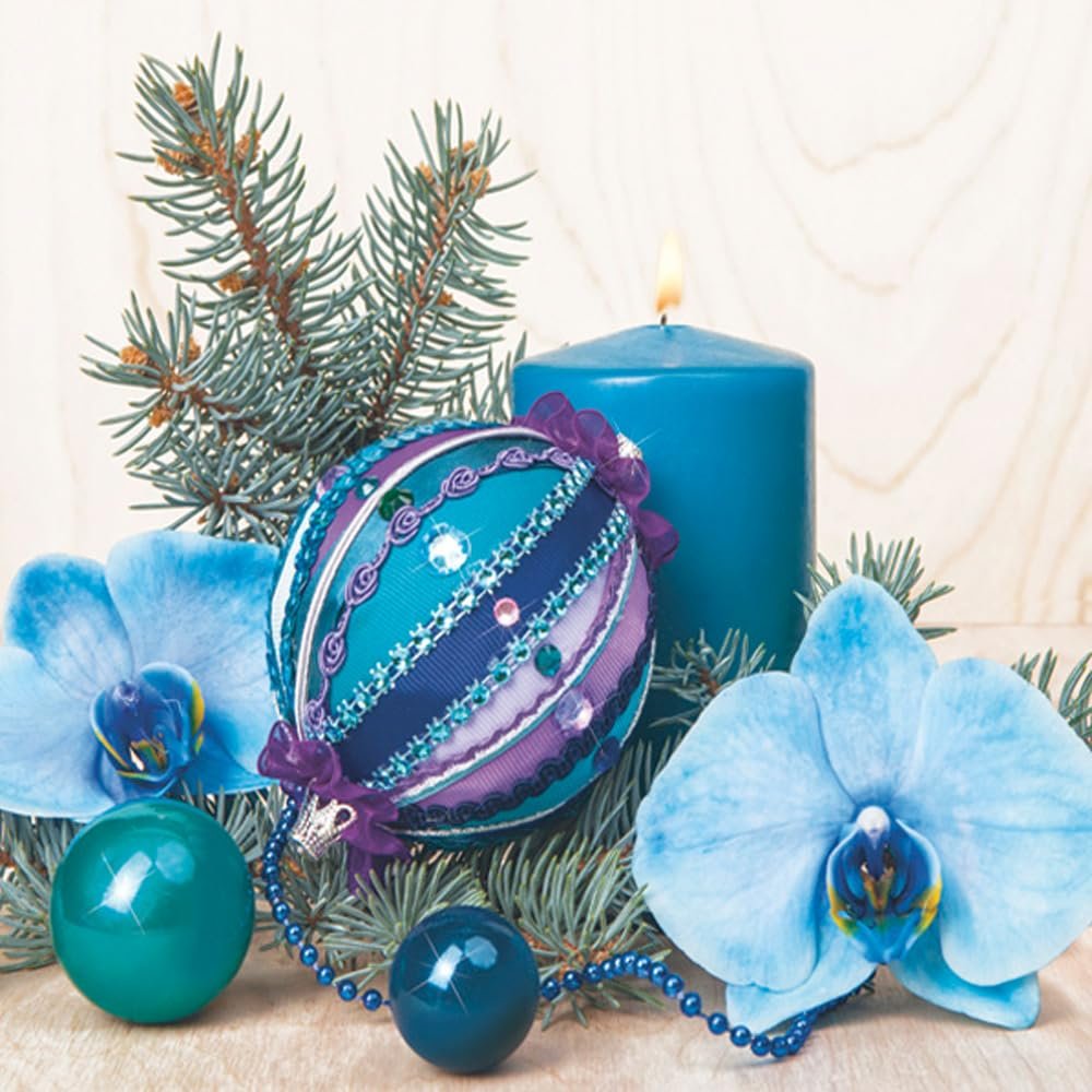 3-Ply Daisy Xmas Decoupage Tissue Paper Napkins Decorative Christmas Serviettes 33cm x 33cm - Pack of 20 (Turquoise Composition with Orchid)