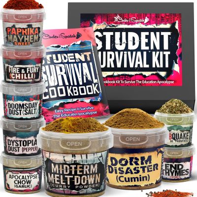 Student Cookbook & Spices Kit by Cinder & Squatch - Student Survival Kit with 9 Spices & Cookbook | Complete Set For Students | 200 Recipes
