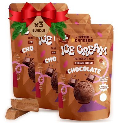 Star Candies Freeze Dried Ice Cream Chocolate - No Melting Freeze Dried Sweets - Crunchy Camping Food - Premium Astronaut Ice Cream loved by Kids and Adults - Space Food, Gift (150 g, 3 pack)