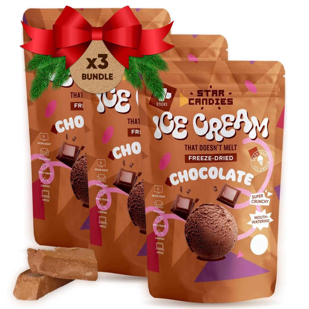 Star Candies Freeze Dried Ice Cream Chocolate - No Melting Freeze Dried Sweets - Crunchy Camping Food - Premium Astronaut Ice Cream loved by Kids and Adults - Space Food, Gift (150 g, 3 pack)