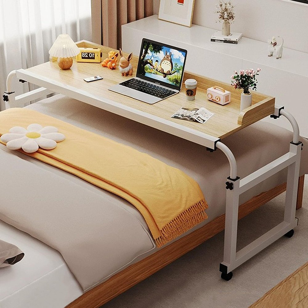 115-210cm Overbed Table with 4 Wheels, Standing Workstation Bed Table Adjust Height 65-95cm Computer Desk Food Tray Desk Rolling Medical Table for Home and Hospital