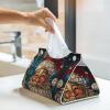 Long Tissue Box Cover, Christmas Stained Glass Santa Foldable Modern Leather Tissue Box Holder, Aesthetic Desk Accessories for Bathroom Tabletop Office Car Home Decor view 2