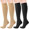 2 Pairs Compression Socks for Women&Men Circulation 20-30 mmhg Flight Socks Knee High Compression Stockings for Athletic Nurse Running Travel (Black&Skin Colou, S/M) view 1