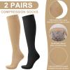 2 Pairs Compression Socks for Women&Men Circulation 20-30 mmhg Flight Socks Knee High Compression Stockings for Athletic Nurse Running Travel (Black&Skin Colou, S/M) view 3