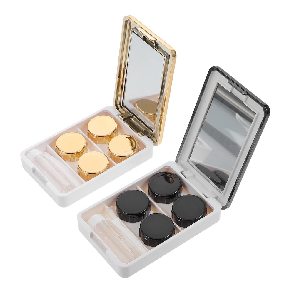 Beavorty 2sets Portable Contact-Lens Box Lightweight Cosmetic Lens Storage for Travel for Girl Women Daily Use Lens Case