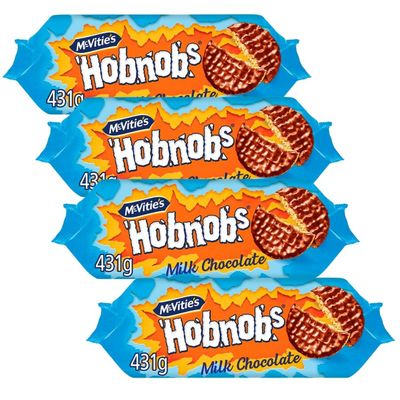 Cookies & Biscuits Bundle with Hobnobs Milk Chocolate Biscuits 431g - 4 Pack | Milk Chocolate Oaty, Nobbly Biscuits, Suitable For Vegetarians.