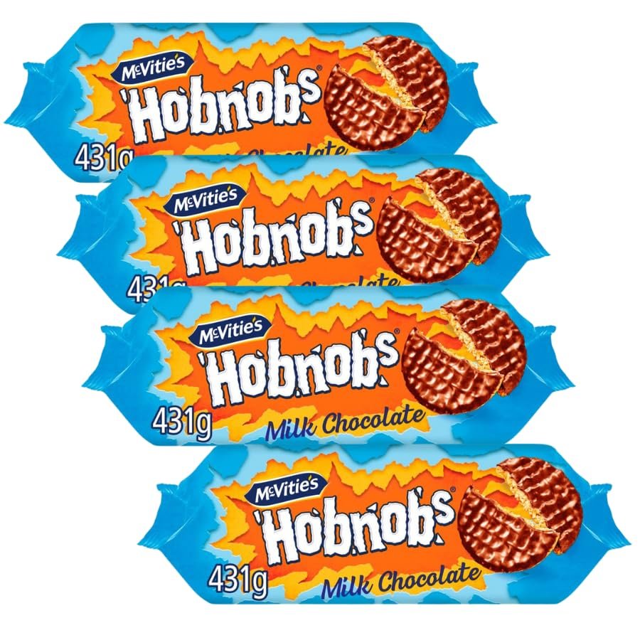 Cookies & Biscuits Bundle with Hobnobs Milk Chocolate Biscuits 431g - 4 Pack | Milk Chocolate Oaty, Nobbly Biscuits, Suitable For Vegetarians.