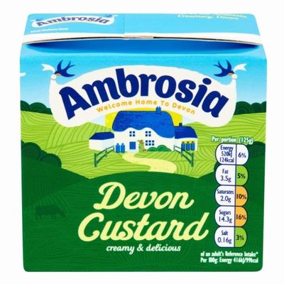 Ambrosia Devon Custard 500g x 1, Instant Ready to Eat Hot or Cold Dairy Dessert, Cake Pudding Topping with Welari Thank You Card | (1pack)