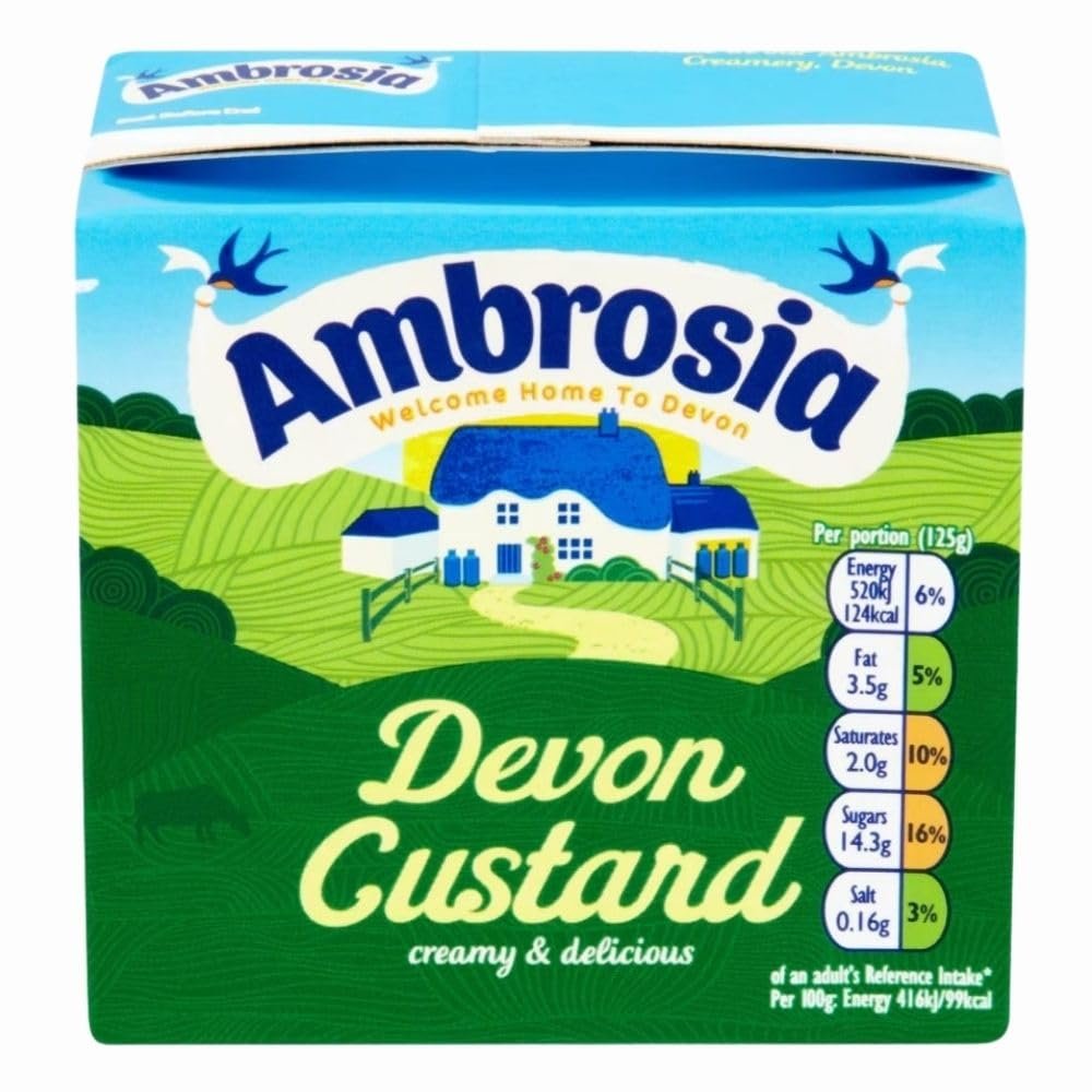 Ambrosia Devon Custard 500g x 1, Instant Ready to Eat Hot or Cold Dairy Dessert, Cake Pudding Topping with Welari Thank You Card | (1pack)