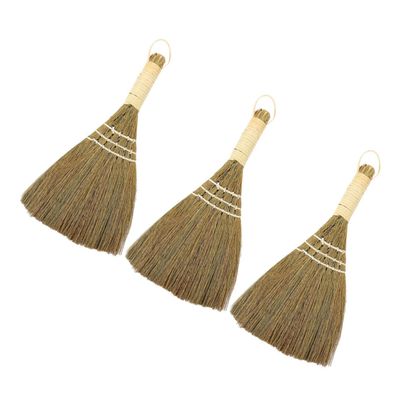 MOLUCKFU Desk Cleaning Broom Short Handle Hand-made Desktop Dust Brush for Kitchen and Home, Large Size 3pcs Set with Natural Grass Bristles