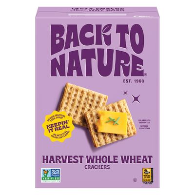 Back to Nature Harvest Whole Grain Crackers Dairy Free GMO Free Made with Whole Wheat and Sea Salt Delicious Snacks 200ml