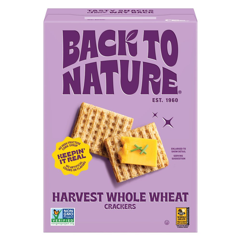 Back to Nature Harvest Whole Grain Crackers Dairy Free GMO Free Made with Whole Wheat and Sea Salt Delicious Snacks 200ml