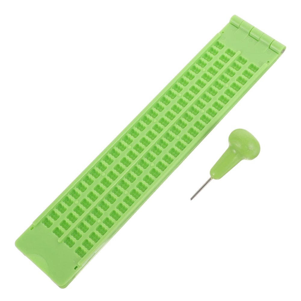 Healeved Braille and Stylus Kit 4-Line 28-Cell Plastic Braille Writing Plate for Blind Users Portable Designed for Visual Impairment Aids for Crafts and Daily Learning