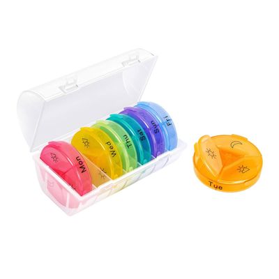 FRCOLOR Weekly 21-Compartment Rainbow Pill Box Organizer, Portable Medicine Storage Case for Travel and Daily Vitamin Management