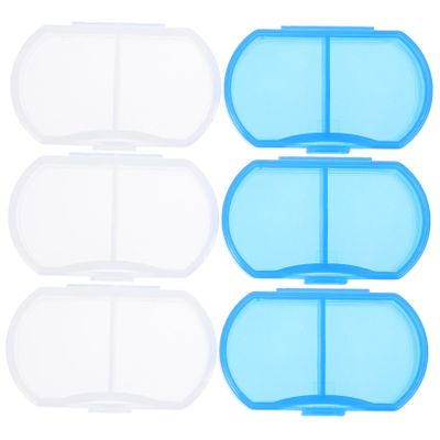 Healvian 6pcs Mini Medicine Case with 2 Compartments, Small Pill Organizer Box, Travel Vitamin Holder Set with 3 White and 3 Blue Storage Boxes for Daily Medication Management