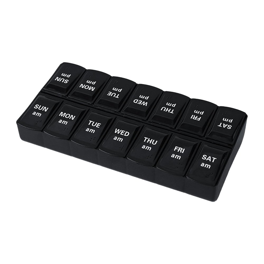 Demsyeq Daily Pill Organizer Pill Box 7 Days 2 Times A Day Am/Pm Medicine Planner Travel Pill Case Container Separate 7 Compartment with Dust-Proof Case Supplement Container for Family