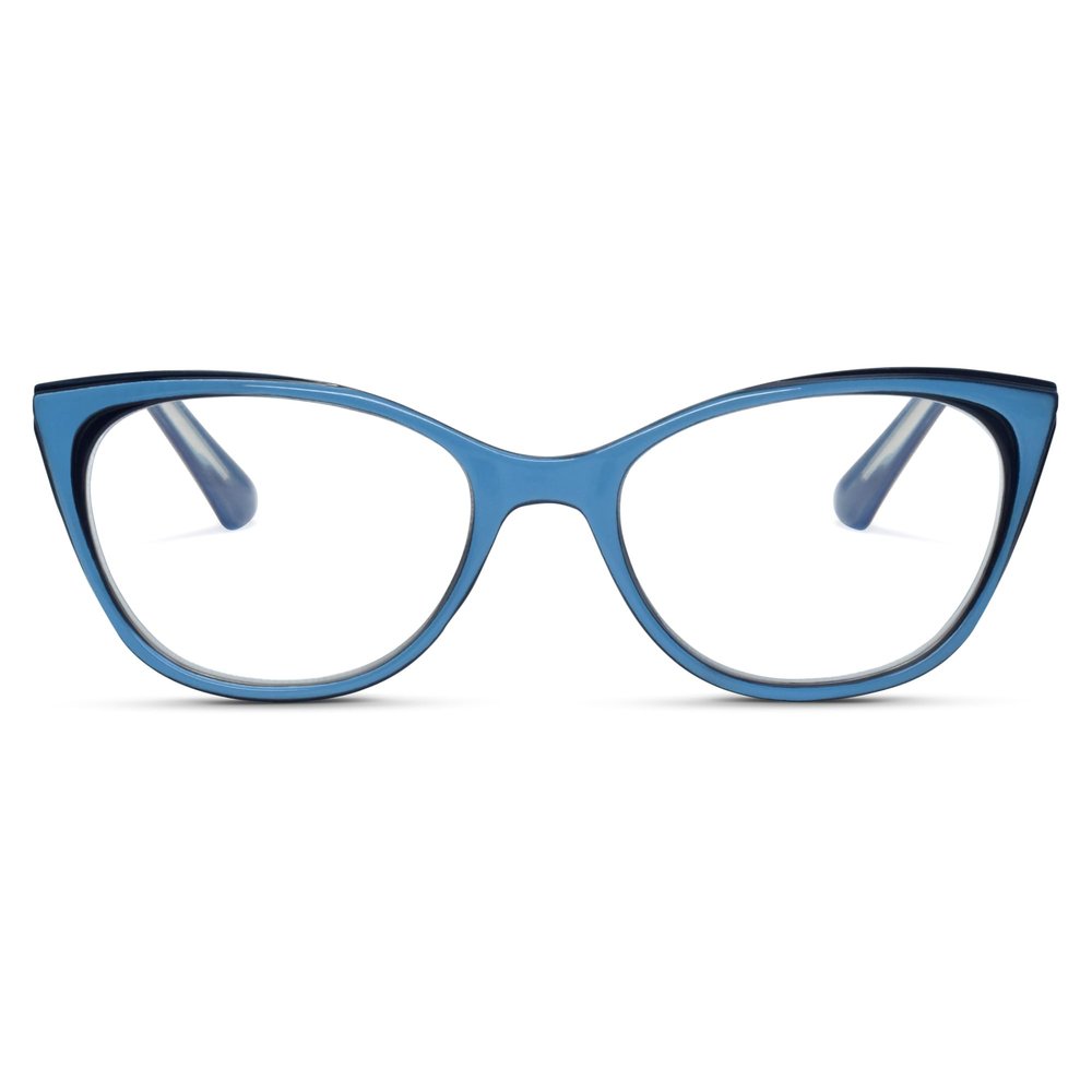 2SeeLife Narrow Cat Eye Reading Glasses for Women SmallMedium Fit, Sturdy Frame, Spring Hinges, Stylish Cateye Readers, Pacific Blue, +1.00