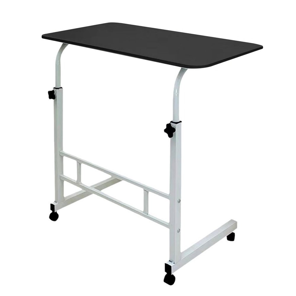 pofluany Height Adjustable Bedside Table with Wheels Portable Overbed TV Tray Table Movable Hospital Home Couch Side Standing Laptop Computer Desk Black S
