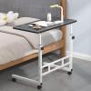 pofluany Height Adjustable Bedside Table with Wheels Portable Overbed TV Tray Table Movable Hospital Home Couch Side Standing Laptop Computer Desk Black S view 2