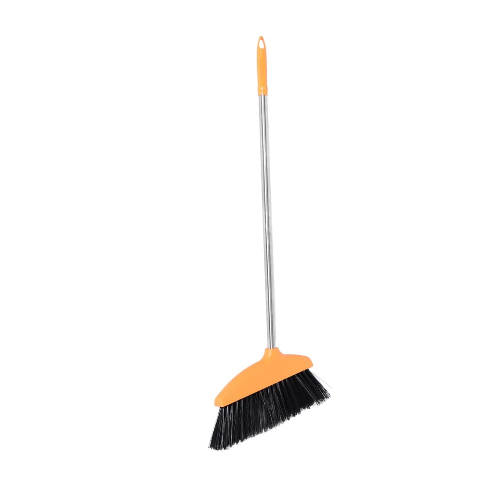 ABOOFAN Soft Bristle Broom Dustpan Set, Orange Household Floor Sweeping Brush Long Handle, Hair-resistant Cleaning Broom for Indoor and Outdoor Use