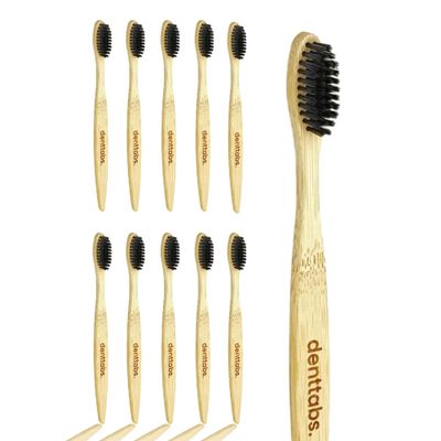 Bamboo Toothbrush Ultra Soft Pack of 10 Denttabs Bamboo Brush Black Edition for Particularly Gentle Teeth Cleaning Biodegradable Handle Made from Natural Materials