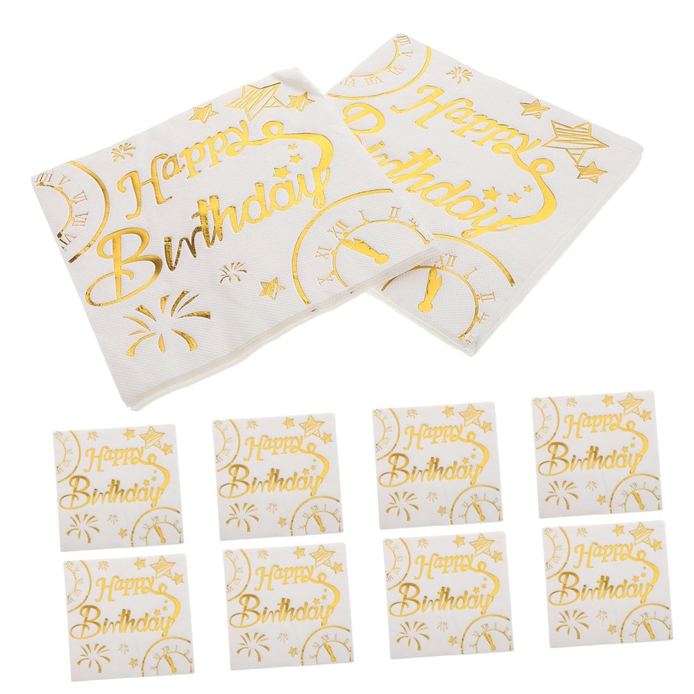 ABOOFAN 20pcs Decorative Tissue Foil Happy Birthday Napkins Elegant Paper Dinner Napkins Birthday Table Decorations for Household Use for Party Occasions
