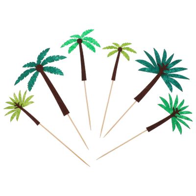 Cabilock 24Pcs Felt Coconut Tree Cake Topper Adornment for Hawaiian Beach Theme Party Summer DIY
