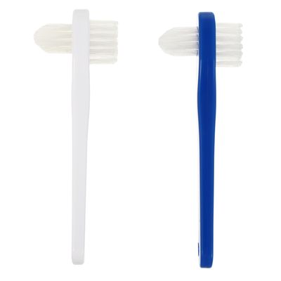 FOYTOKI Denture Cleaning Brush Double Sided Toothbrush 2pcs Set White and Blue T-Shape False Teeth Cleaner for Oral Care and Denture Hygiene