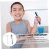 FOYTOKI Denture Cleaning Brush Double Sided Toothbrush 2pcs Set White and Blue T-Shape False Teeth Cleaner for Oral Care and Denture Hygiene view 4