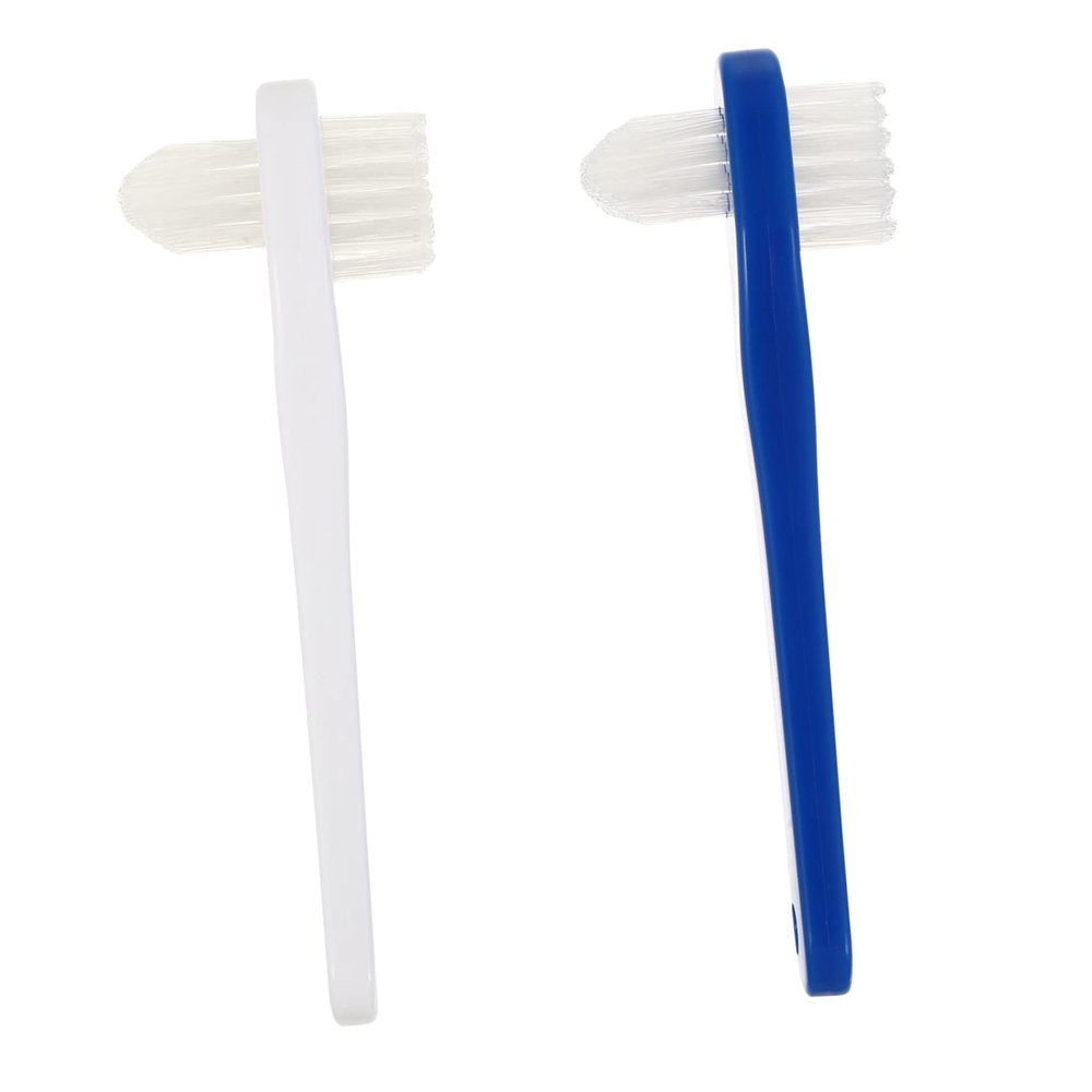 Anneome Denture Brush False Teeth Cleaner Dual Heads T-Shaped Denture Cleaning Brush with Firm Nylon Bristles and Retainers Easy Control Long Non-Slip Handle