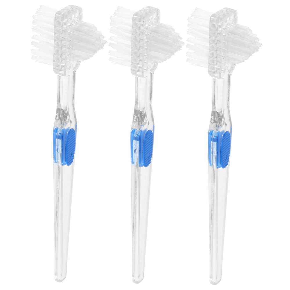 MOLUCKFU 3pcs Denture Brush False Teeth Cleaning Brush Double-Sided Toothbrush Denture Cleaning Tool for Fresh Breath