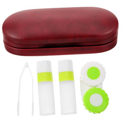 MOLUCKFU Red Double Layer Lens and Eyeglass Case with Dual Bottles Portable Travel Lens Kit for Myopic Glasses Storage