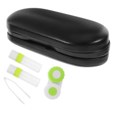 PLAFOPE Portable Lined Lens and Eyeglass Case with Built-in Mirror, Tweezer and Solution Bottle Double Layer Storage Box for Home and Travel