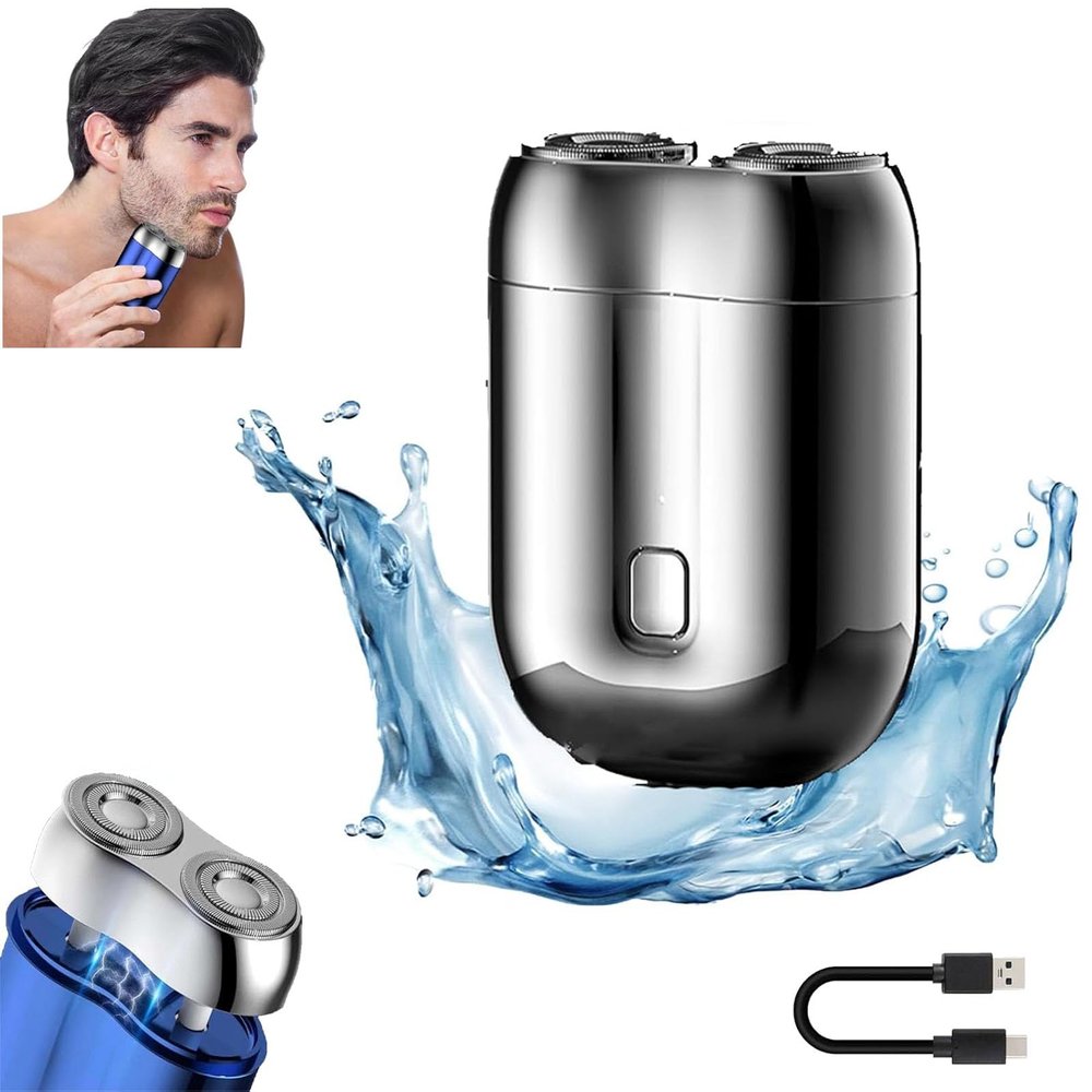 New Model Mini Dual-Head Electric Shaver, Mini Razor Dual Head Portable, Double Head Razor, Pocket Size Washable Electric Razor, Double-Ring Magnetic Cutter (Silver)