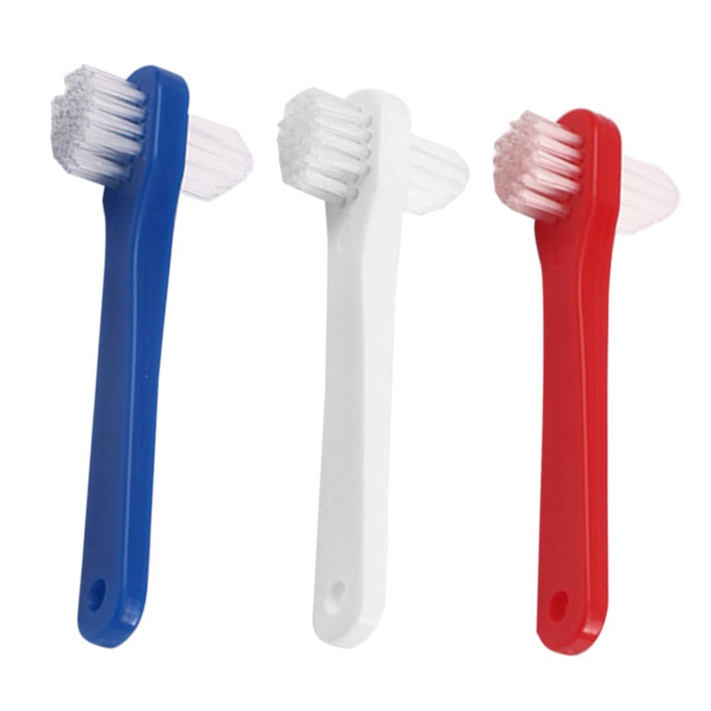 minkissy 3pcs Portable Fake Teeth Toothbrush Denture Cleaning Brush Soft Bristles for Home Use and Travel