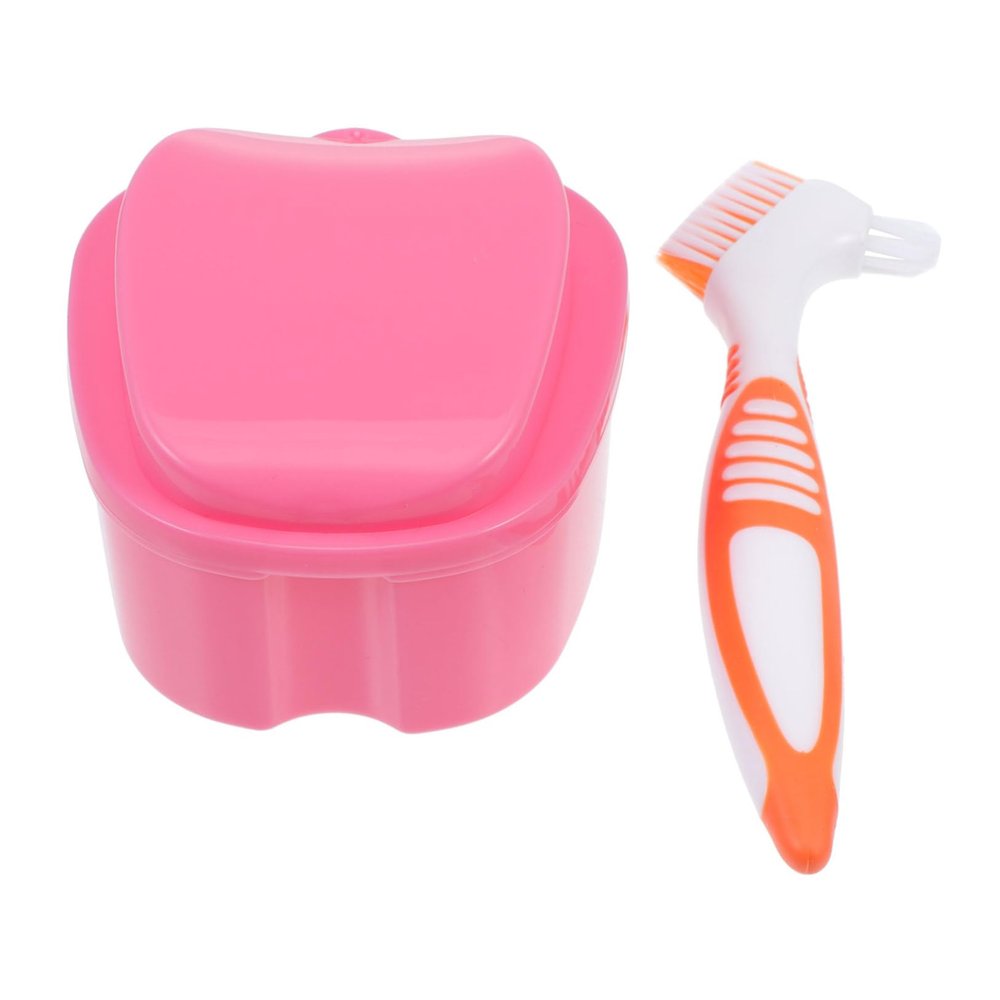 BEBEMOKO Denture Box Soft-Bristle Denture Brush for Oral Care Supplies Portable and Container for Teeth Replacement Kit