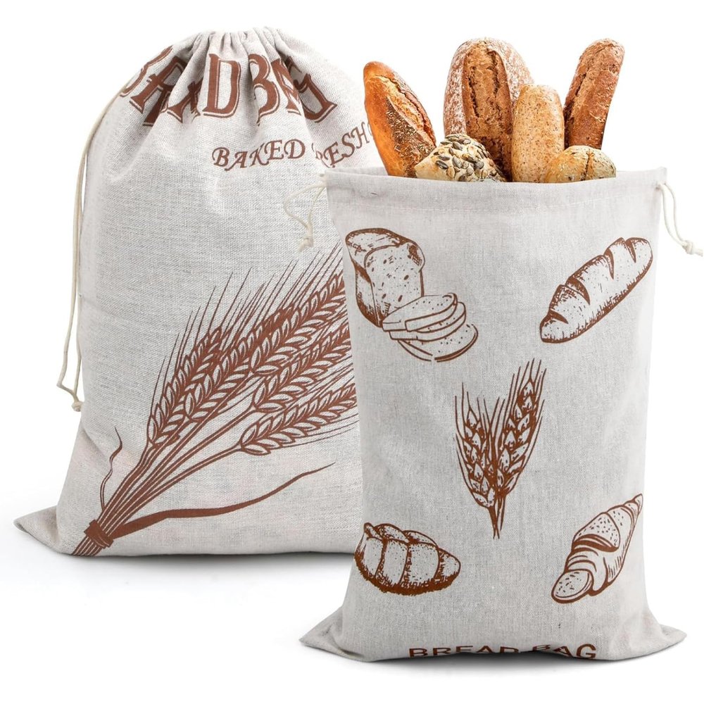 2 Pack Bread Bags To Keep Loaves Fresh - 40cm X 30cm - Pantry Storage Solution - Reusable Holders For Homemade Bakery - Eco-Friendly Reusable Wraps
