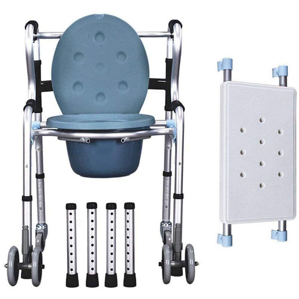 Bedside Commode Chair, Multifunctional Commode Mobile Chair Toilet Chair with Wheels, Adjustable Height Shower Bath Chair or, for Elderly Handicap Adults,1-With seat plate (1 With seat plate)