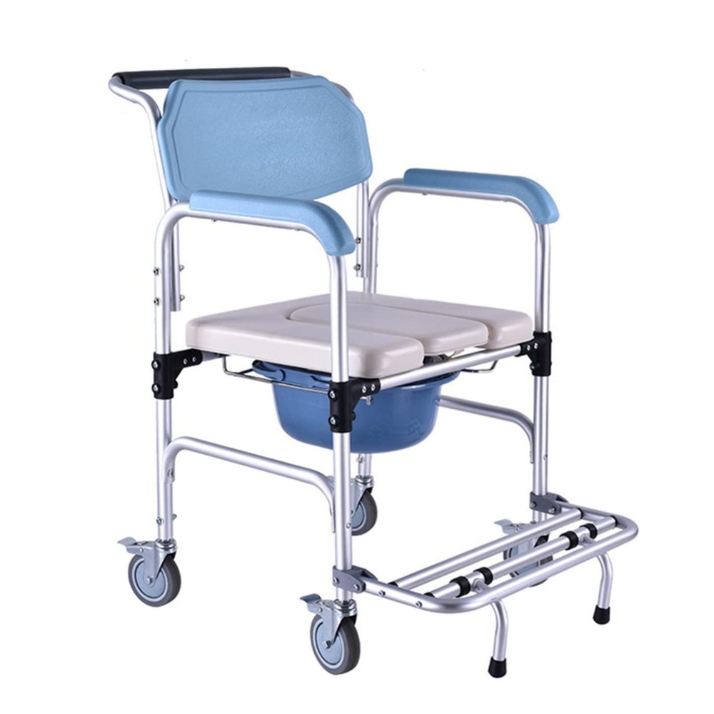 ZGYOZMNG Commode Wheelchair, Toilet Shower Chair with Chamber Pot Toilet Seat with Folding Pedal Sponge PU Leather Cushion Mobile Bedside Commodes for Elder Disabled People