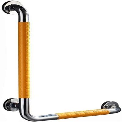 19 * 27 Inch L-Shaped Bathtub And Shower Grab Bar Stainless Steel Vertical Angle Grab Bar Wall-Mounted Non-Slip Disabled Bathroom Grab Bar For Pregnant Women Elderly(Yellow,Right)