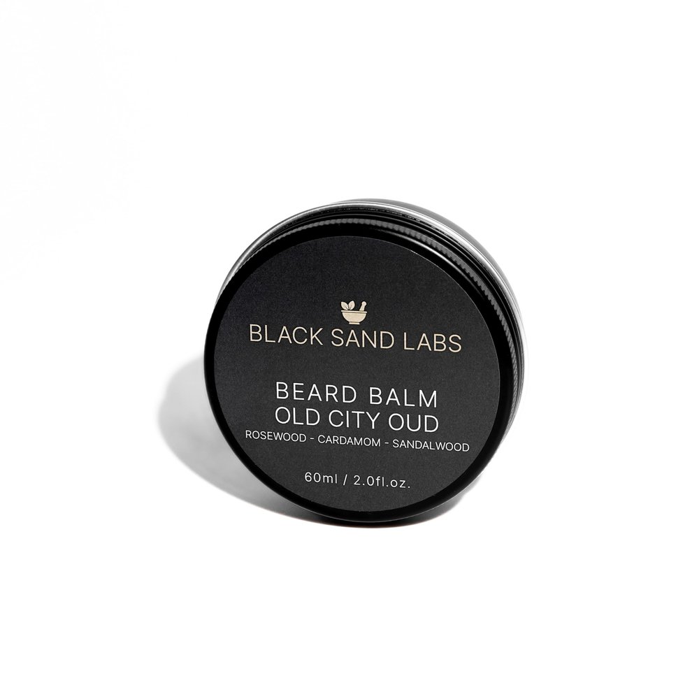 Black Sand Labs Beard Balm for Men - Nourishing Conditioner with Shea & Murumuru Butters - Strong Hold & Styling - Includes Jojoba & Argan Oils - Beard Softener & Moisturiser (60ml, Old CIty Oud)