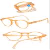 ABETOS Round Folding Blue Light Blocking Reading Glasses Ultra-light Oval Foldable Portable Spring Hinge Computer Readers for Women Men with Case, Orange 1.0 view 3