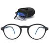 ABETOS Round Folding Blue Light Blocking Reading Glasses Ultra-light Oval Foldable Portable Spring Hinge Computer Readers for Women Men with Case, Black 1.0 view 1