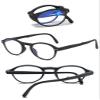 ABETOS Round Folding Blue Light Blocking Reading Glasses Ultra-light Oval Foldable Portable Spring Hinge Computer Readers for Women Men with Case, Black 1.0 view 3