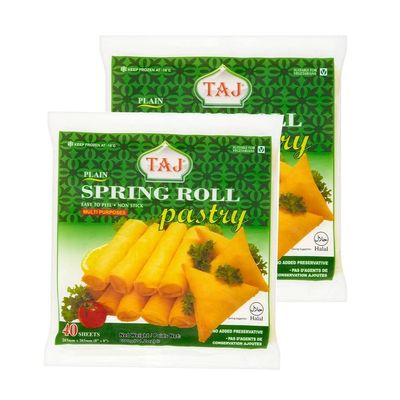 TAJ Spring Roll Pastry Sheets 8" 600G Frozen Spring Home Easy Cook Easy Wrap Spring roll Wrapper Indian Origin 40Sheets - Pack of 2