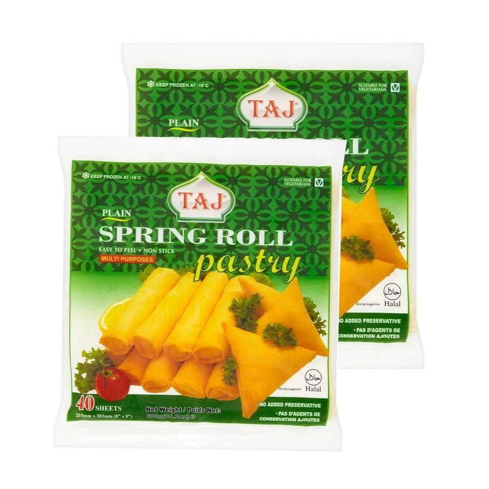 TAJ Spring Roll Pastry Sheets 8" 600G Frozen Spring Home Easy Cook Easy Wrap Spring roll Wrapper Indian Origin 40Sheets - Pack of 2