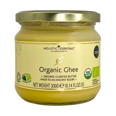 Holistic Essentials Certified Organic Ghee 300g | Pure & Natural Grass-Fed Cow | Organic Clarified Butter | Highly Nutritious | Supports Immunity & Boost Energy | 100% Pure & Ayurvedic