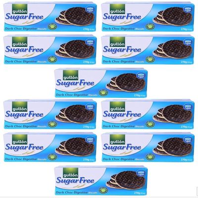 Sugar Free Dark Chocolate Gullon Digestive Biscuits 270g, I Pack of 10 I diabetic friendly biscuits on christmas or birthday. By First 4 Health